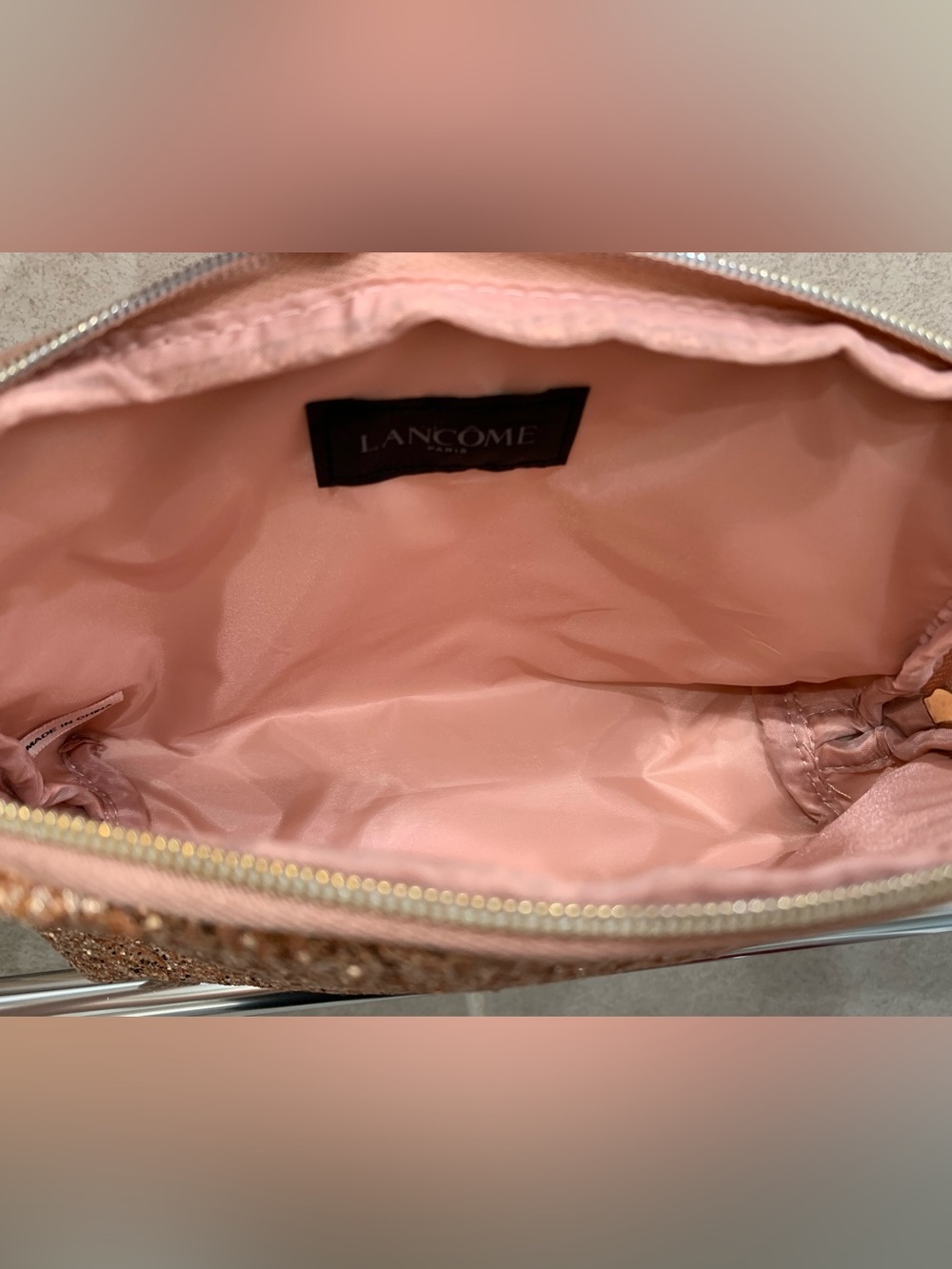 Lancome Rose Gold Glitter Cosmetic Pouch - Picture 3 of 7